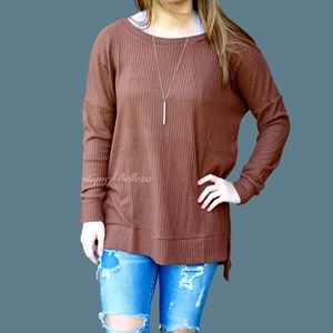 Brushed Thermal with High-Low Hem in Chocolate